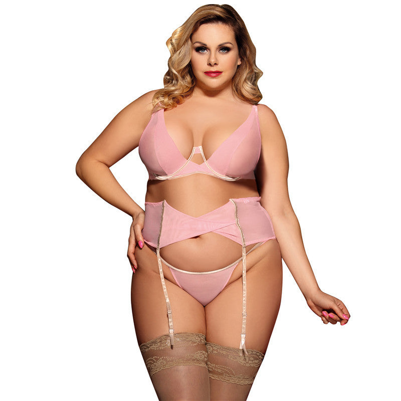 Pink See-through Sexy Garter Pajamas Set