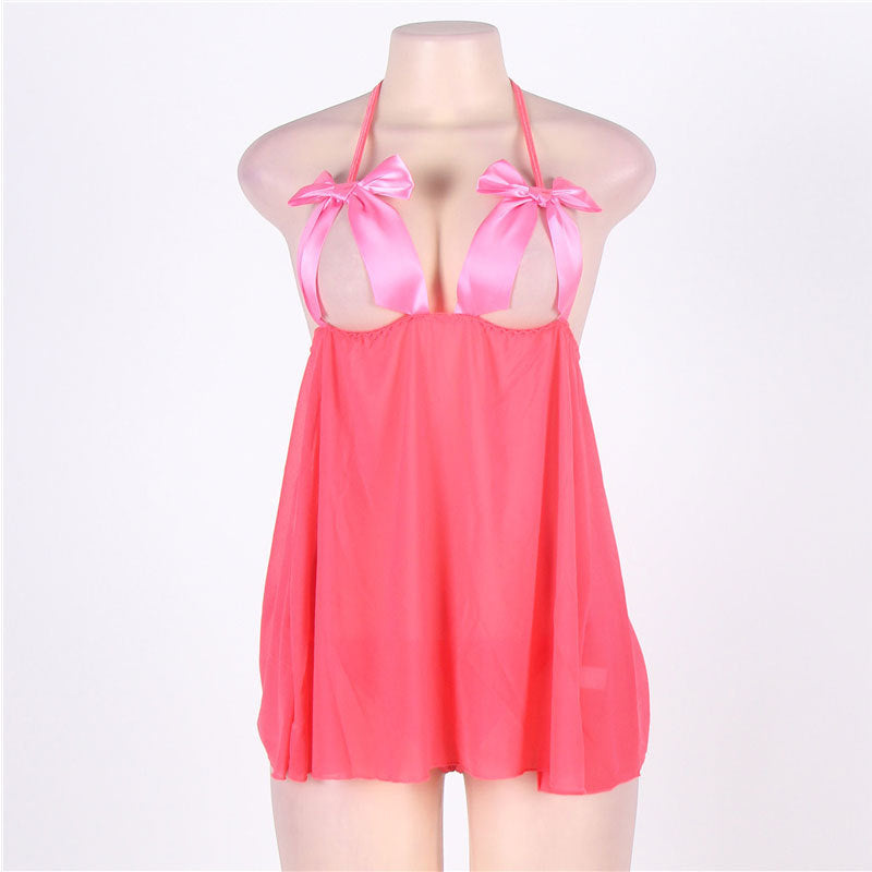 Bowknot Pink Nightdress Plus Size Sexy Pajamas