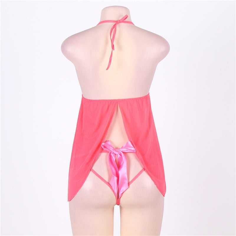 Bowknot Pink Nightdress Plus Size Sexy Pajamas