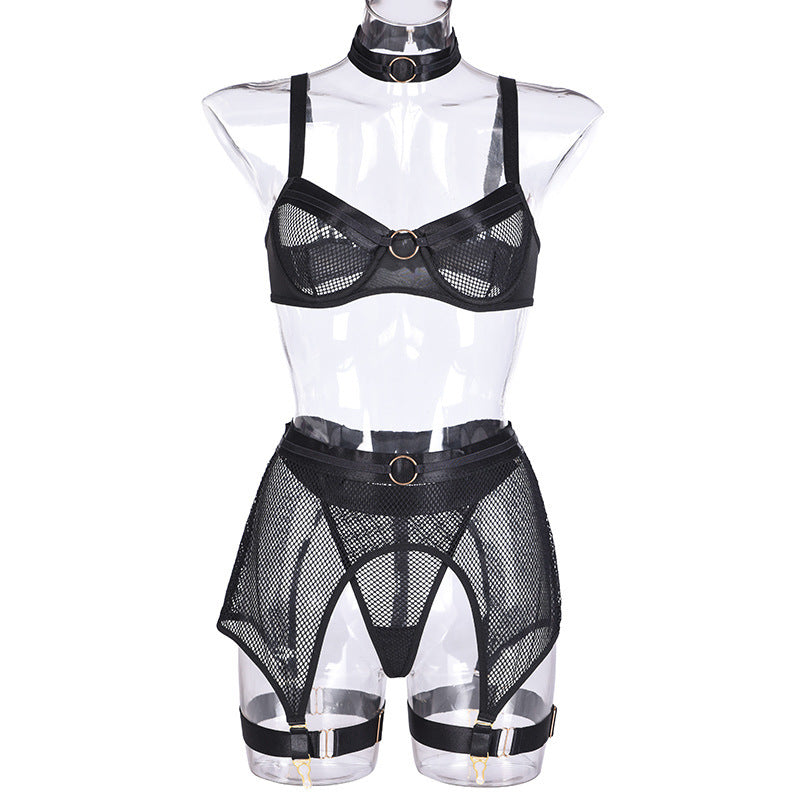 Sexy Lingerie Four-Piece Mesh Iron Ring Stitching Collar Sexy Ladies Underwear