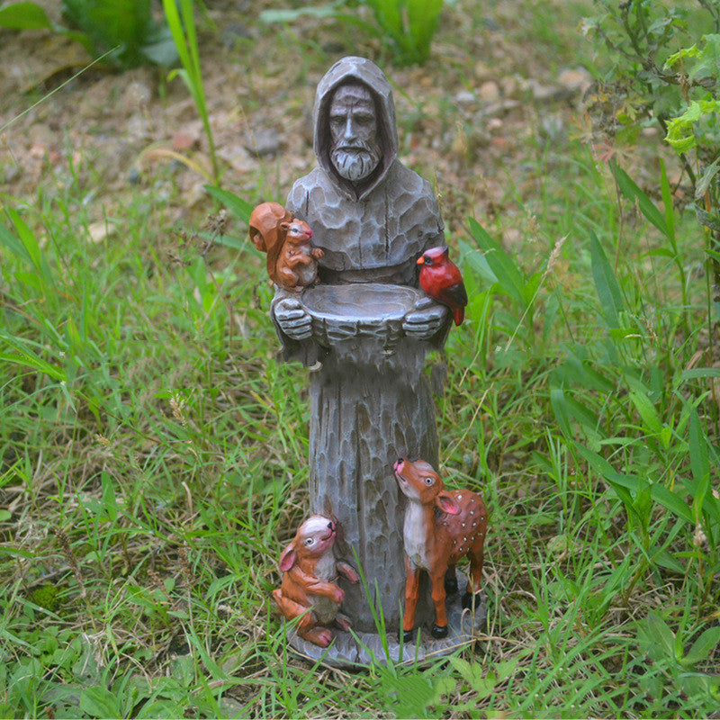 St. Francis And Animal Friends Resin Crafts Outdoor Garden Statue Bird Feeder