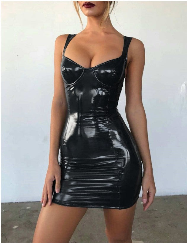 Sexy bright wrapped chest strap waist dress