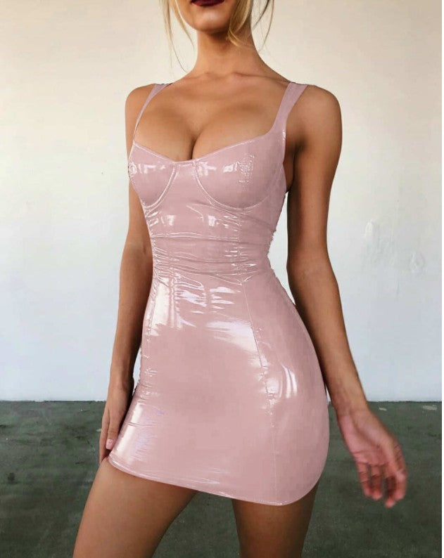 Sexy bright wrapped chest strap waist dress
