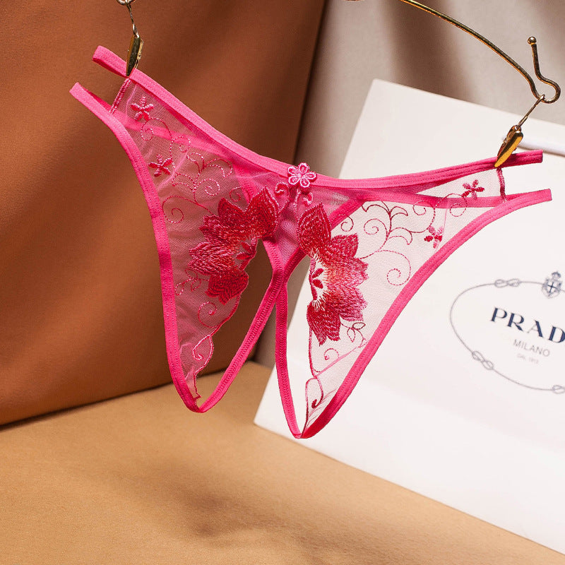 Women's Transparent Mesh Embroidery Sexy Thong