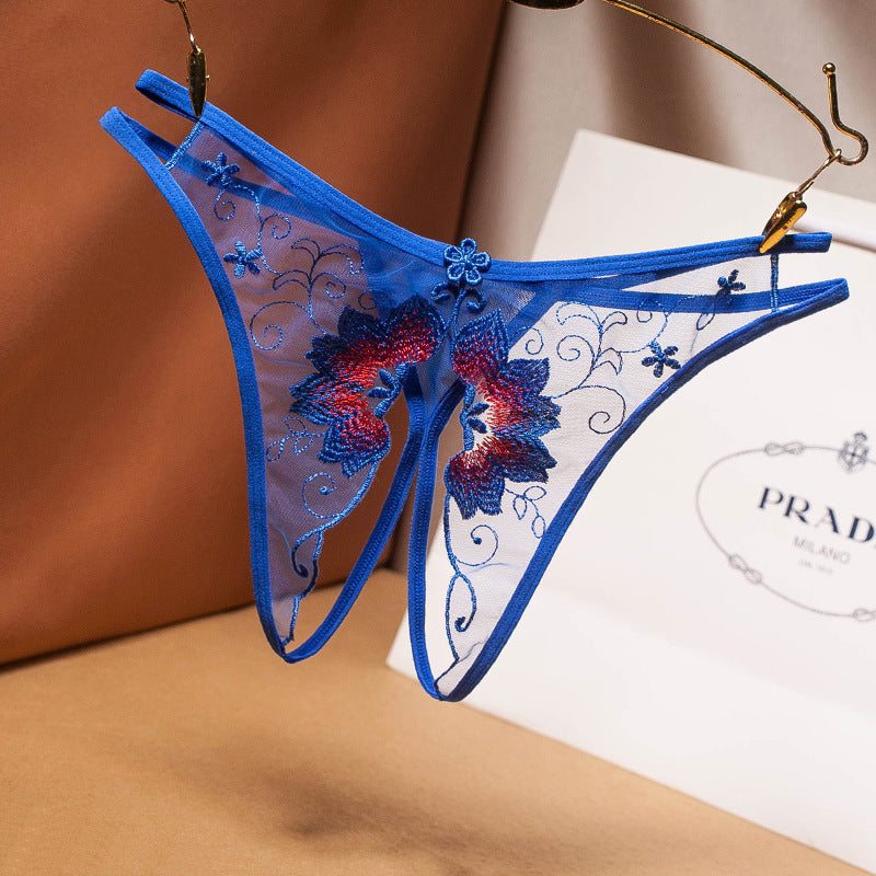 Women's Transparent Mesh Embroidery Sexy Thong