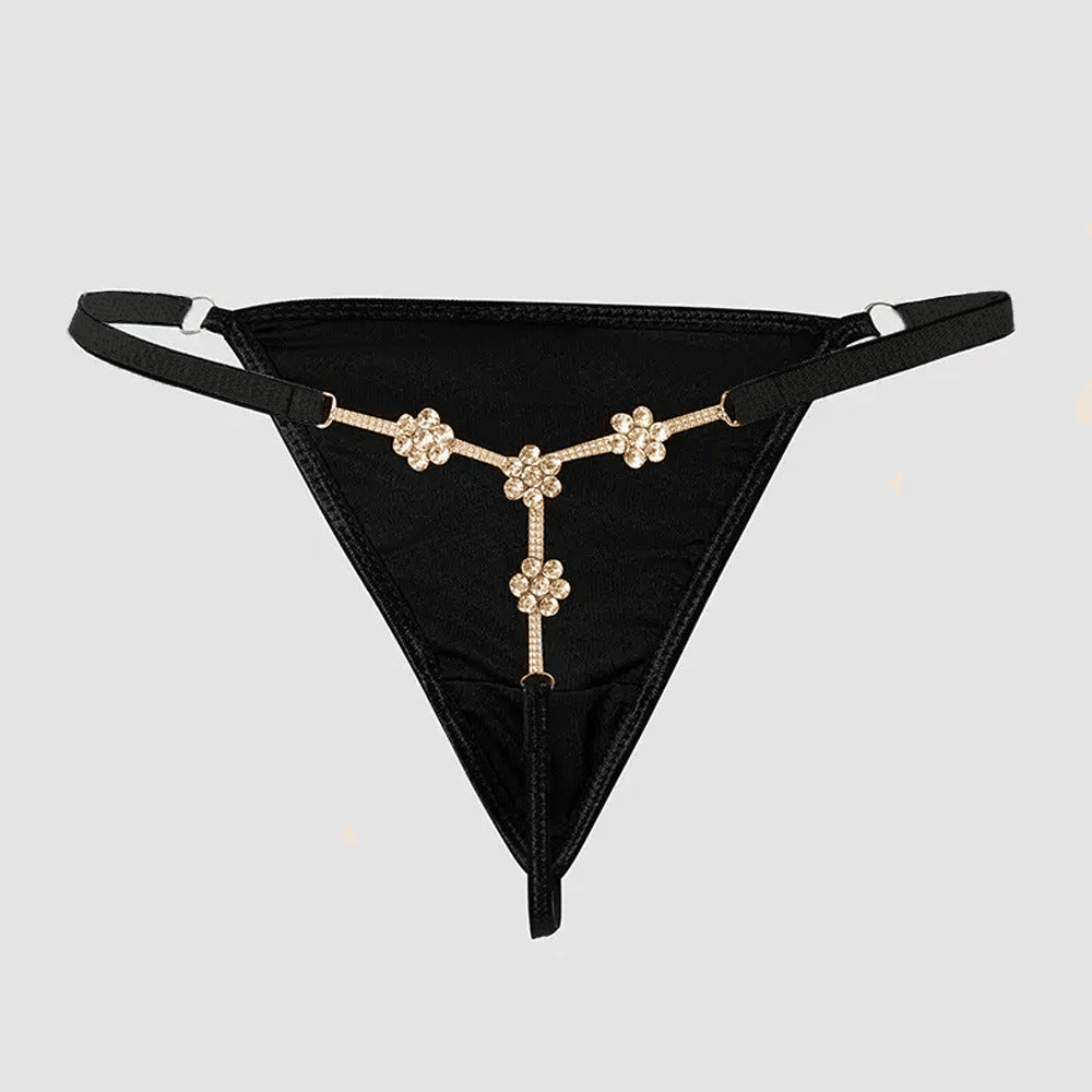 Women's Diamond Embellished Floral Sexy Rhinestone Thong