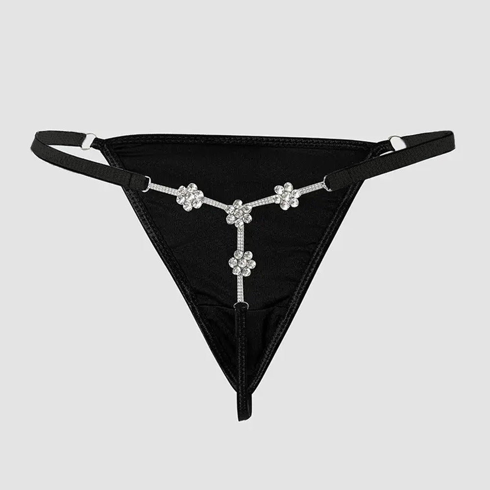 Women's Diamond Embellished Floral Sexy Rhinestone Thong