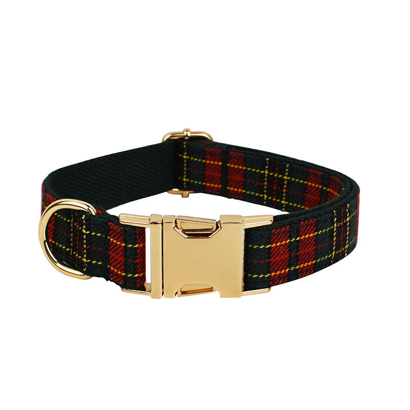 Christmas Pet Collar Plaid With Green Dog Leash Set