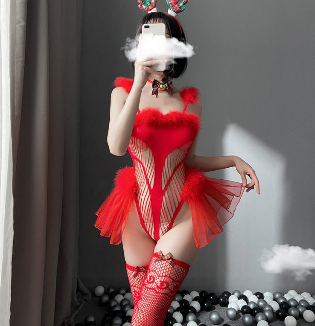 Elk Plush Sexy One-piece Mesh Suit