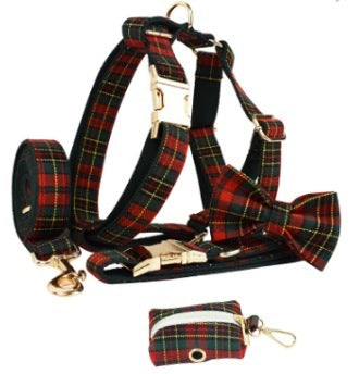 Christmas Pet Collar Plaid With Green Dog Leash Set