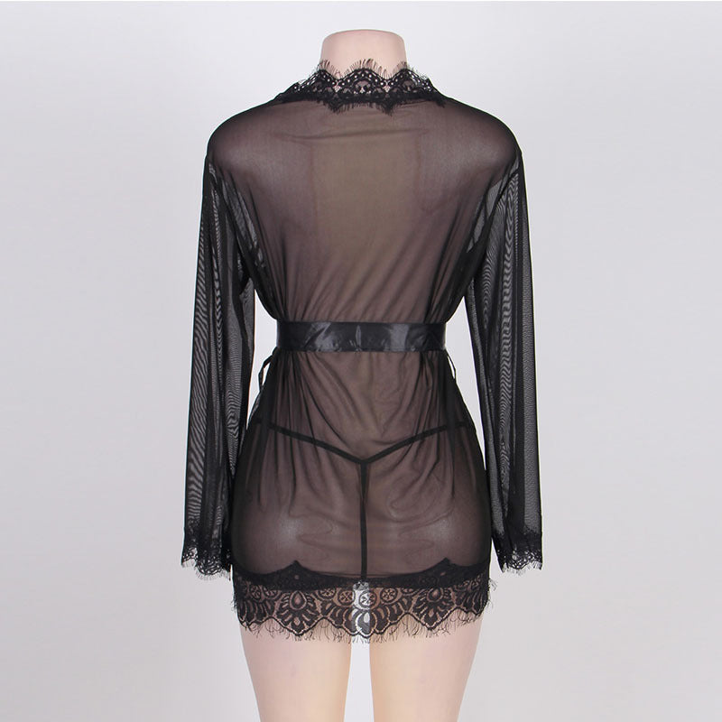 Women's Sexy Solid Color Cardigan Strappy Pajamas