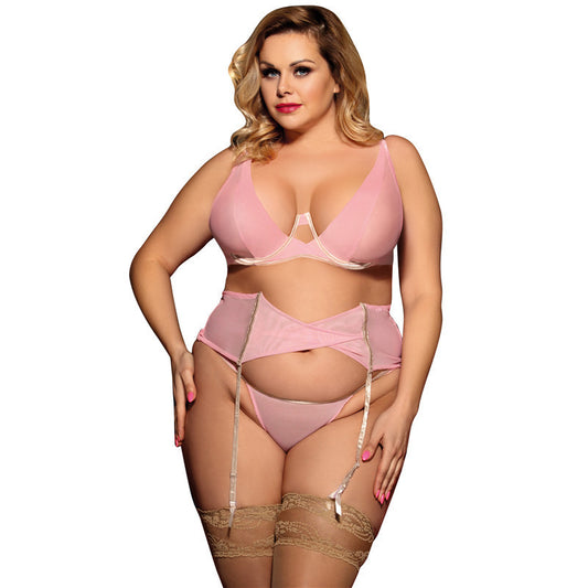 Pink See-through Sexy Garter Pajamas Set