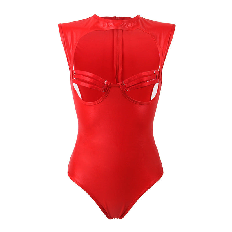 Sexy Imitation Leather One-piece Suit