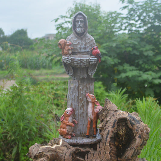 St. Francis And Animal Friends Resin Crafts Outdoor Garden Statue Bird Feeder