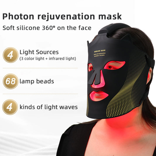 Red Blu-ray Face Therapy, Home Remedy Face Mask,Infrared Light Skin Rejuvenation(Black)