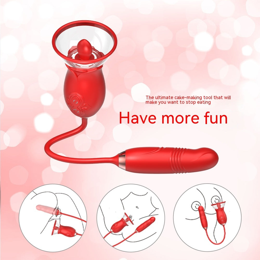 Manting Flower Rose Double-headed Sucking Tongue Licking Telescopic Vibration Device