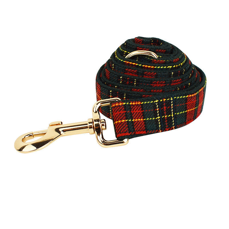 Christmas Pet Collar Plaid With Green Dog Leash Set
