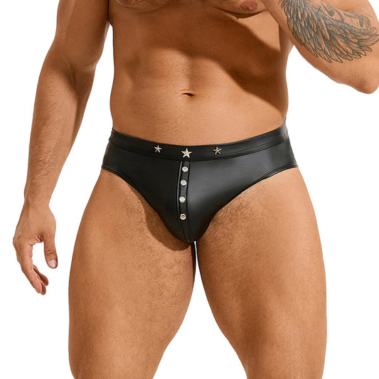 Men's Sexy Rivets Imitation Leather Underwear