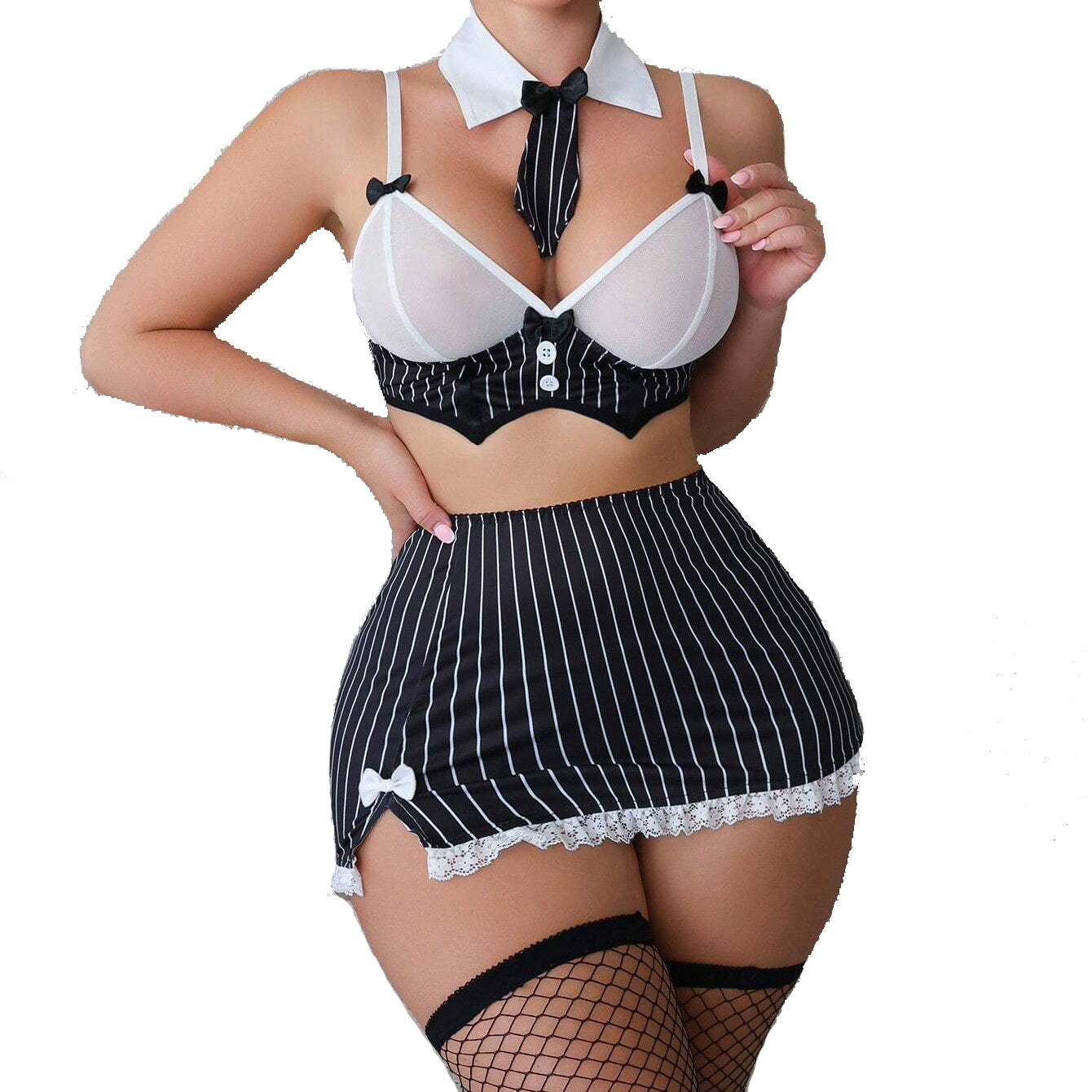 Sexy Striped Bow Miniskirt Uniform Temptation Pure Desire