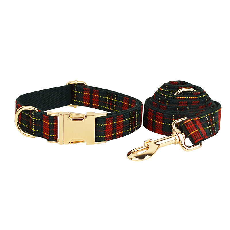 Christmas Pet Collar Plaid With Green Dog Leash Set