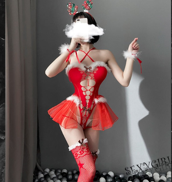 Elk Plush Sexy One-piece Mesh Suit