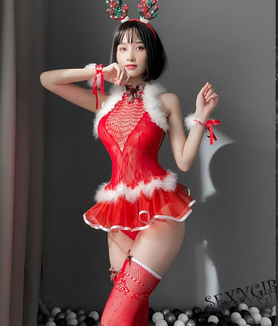 Elk Plush Sexy One-piece Mesh Suit