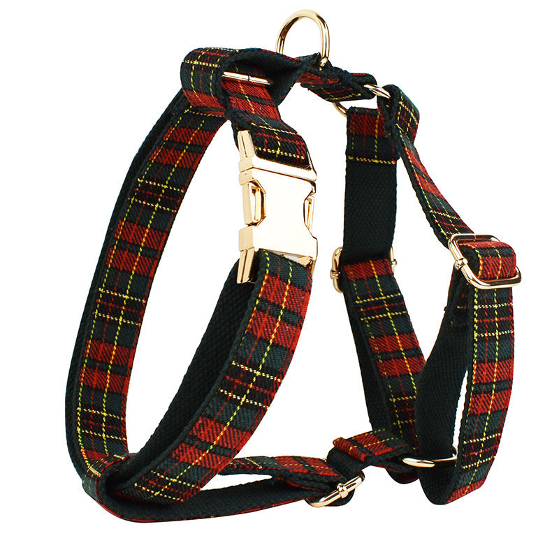 Christmas Pet Collar Plaid With Green Dog Leash Set